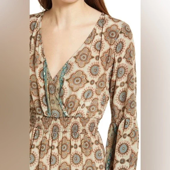 Raga NWT Kasi Long Sleeve Ruffle Maxi Dress Size S Mandala Lace Smocked Boho - Picture 5 of 6